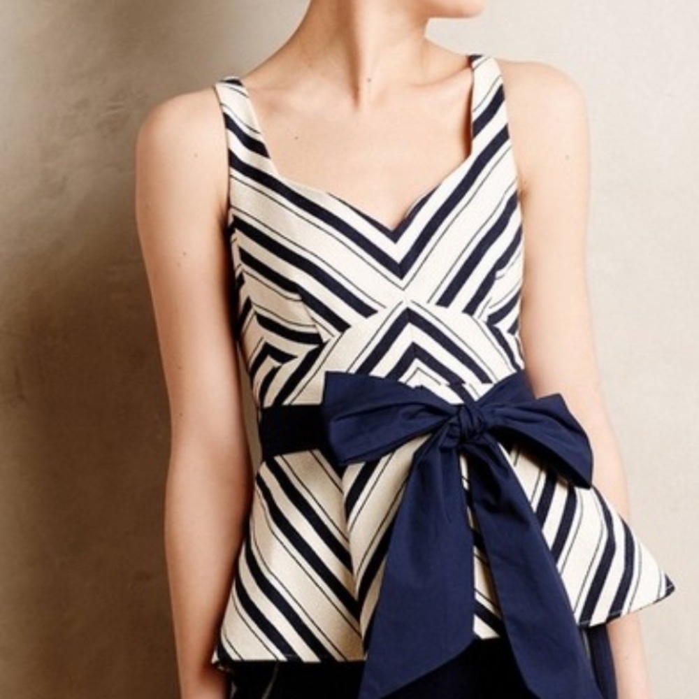 ANTHROPOLOGIE Maeve Mitered Peplum Tank Top w Sash